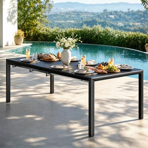 bigget Extendable Patio Dining Table for 8, 78.8' Long Rectangular Expandable Outdoor Dining Table for 8, 500LBS Powder-Coated Black Metal Extra Large Outdoor Patio Table for Outside, Garden, Lawn