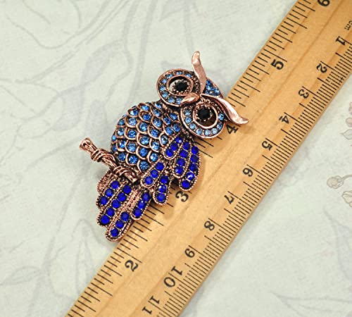 Image of Gyn&Joy Womens Crystal Rhinestones Perched Owl Bird Brooch Pin