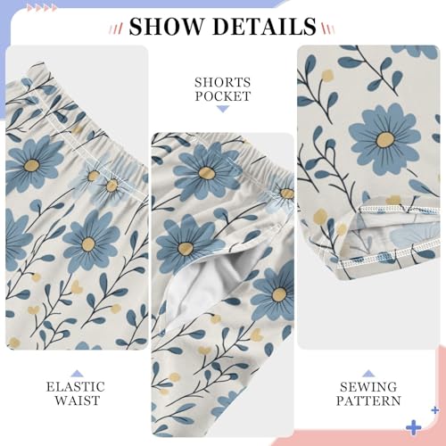 Farmhouse Blue Daisy Floral Boys Pants for Kids Jogger Pants with Pockets S4