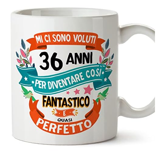 MUGFFINS Tazas 36 Cumpleaños - En Italiano - Mi ci sono voluti 36 anni per diventare cosi fantastico - 11 oz - Regalo original y divertido