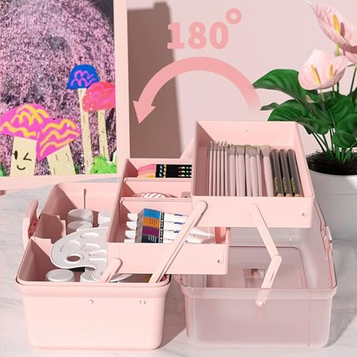 Image of 3-Layer Craft Storage Box Paint Storage Organizer Paint Brush Holder 2-Tray Art Supply Box Craft Paint Storage Craft Paint Storage for Painting Supplies