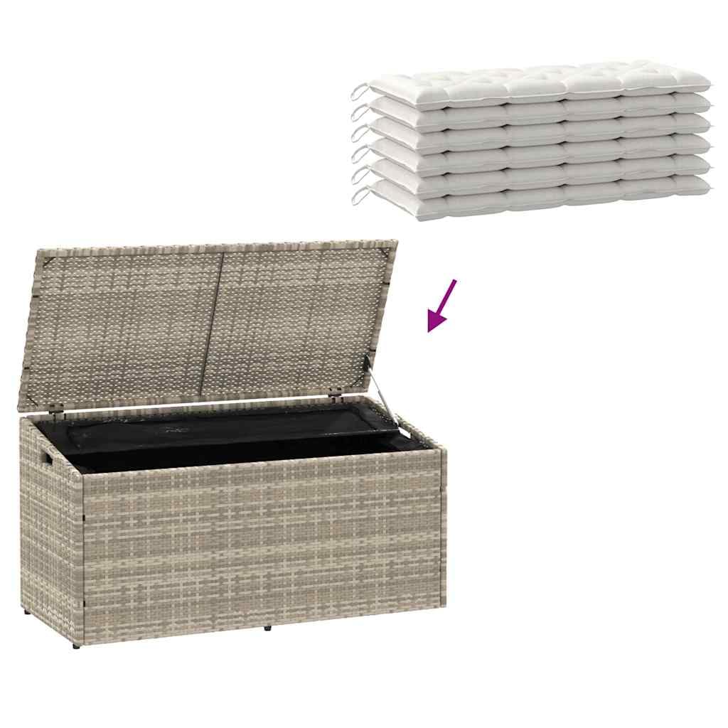 Garten-Auflagenbox Hellgrau 110x50x58 cm Poly Rattan mit wasserfestem Innenbeutel, pulverbeschichtetem Stahlgestell, UV-beständig, für Terrasse, Balkon, Pool und Gartenlagerung