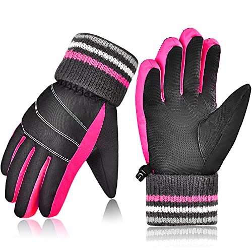 EEFOW Guantes de Invierno Guantes de esquí Impermeables de Invierno para niños: Guantes de Nieve cálidos a Prueba de Viento, Forro Polar, Antideslizantespara niños