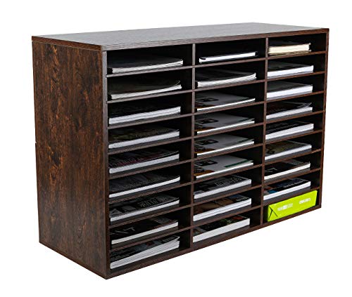 Pag Wood Desktop Literature Organizer Adjustable File Sorter Mail Center Magazine Holder Paper Storage Cabinet Classroom Keepers Mailbox For Office Home School, 27 Compartments, Brown #TOP1