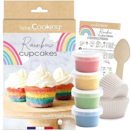 ScrapCooking 3787 - Kit de Cupcakes Rainbow con levaduras colorantes, 40 cajas, cuchara dosificadora y recetas