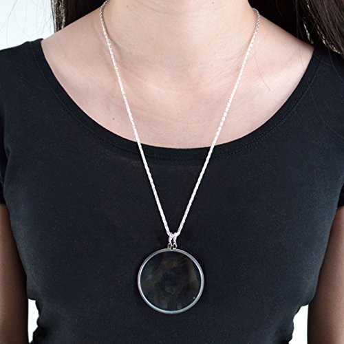 Clara 5X Necklace Magnifier Pendant Reading Map Magnifying Glass With Gold Chain(Silver) #TOP1