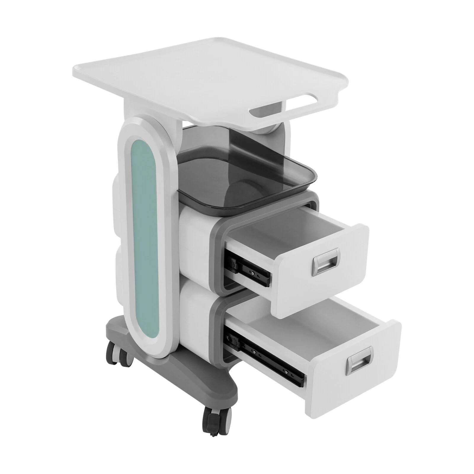 Carrello medico, beauty salon trolley, carrello di servizio su ruote con 2 cassetti, ruote universali, carrello per attrezzi ABS, carrello da lavoro, parrucchiere, carrello cosmetico, portata 60 kg