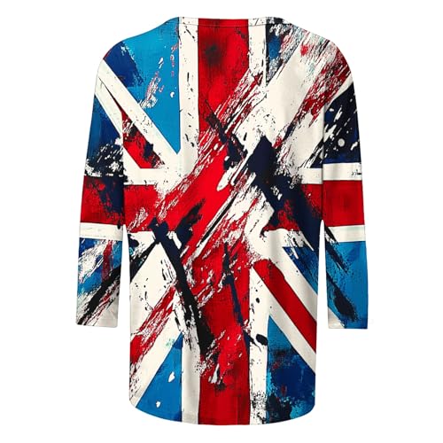 Image of Fourth of July Shirts for Women 3 /4 Sleeve Summer Tops American Flag Print T Shirt Patriotic 4th of July Shirts 2025