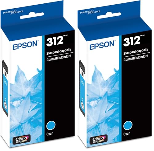 Image of Epson 312 Claria Photo HD Ink Standard Capacity Cyan Cartridge (T312220-S) Works with Expression Photo XP-8500, XP-8600, XP-8700, XP-15000 (Pack of 2)