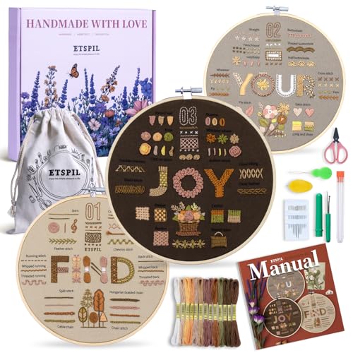 ETSPIL Find Your Joy Beginner Embroidery Kit,3 Pack DIY Starter