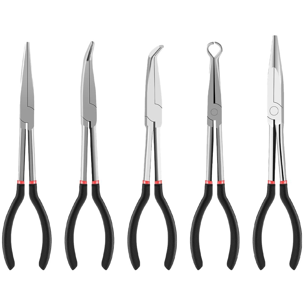 Lisher Pinze a becco slanciato, con manico allungato, set di 5 pezzi di ricambio per pinze a gomito a forma di O 25/45/90 gradi, pinza a becco a gomito