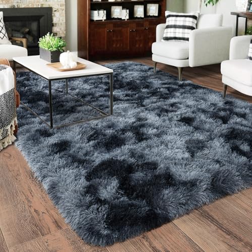Rugs for Living Room 10x14, Soft Shaggy Modern Shag Area Rug for Bedroom, Upgrade Non-Slip Plush Fluffy Carpet for Kids Boys Girls Room Home Decor Aesthetic,Blue Grey