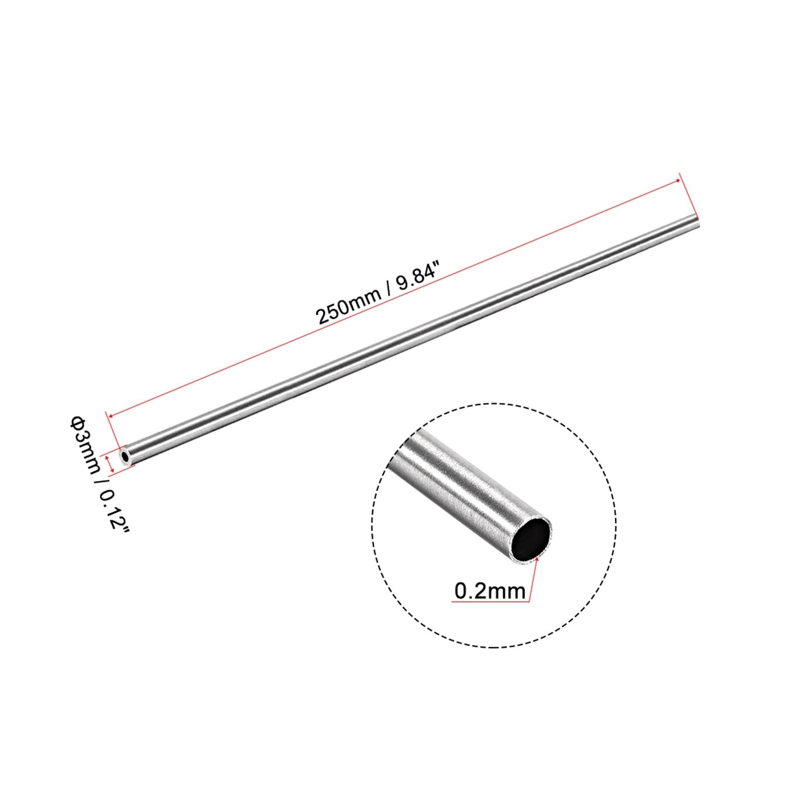 Kupferrohr, 2 Stück Edelstahlrohre 304, 3 mm, 4, 5 Außendurchmesser, 250 Länge, nahtloses gerades Rohr, 0, mm–1 Wandstärke(4mm x 0.2mm)
