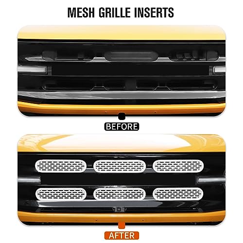 Image of Jimen Compatible with Ford Bronco 2021-2023, 6PCS Front Grille Inserts Mesh Grill Cover Exterior Trim Accessories (White)