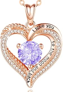 EUDORA Heart Women Necklace 925 Sterling Silver 12 Birthstone Pendant Necklaces for Women with 5A Cubic Zirconia, I Love You to the Moon and Back Jewelry Birthday Gift for Women Mom Wife Girls Her