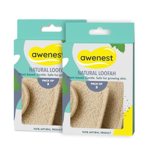 Image of awenest 100% Natural Natural Sun Dried Bath Loofah | Body Sponge and Scrubber for Men and Women | Eco-Friendly | Biodegradable | Organic Exfoliating Luffa Scrubber | Pack of 3 x 2-6 Loofah