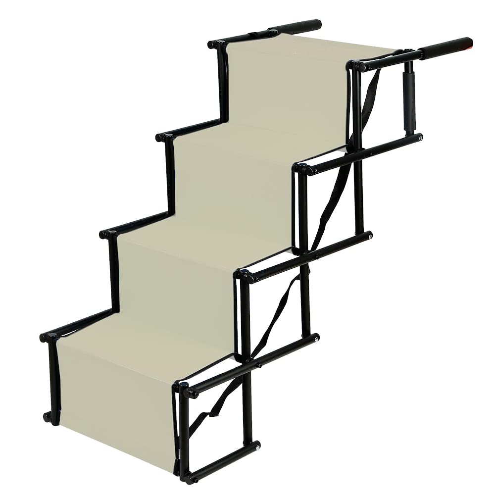 Scaletta La rampa pieghevole con quattro gradini per cani di piccola, media e grande taglia per facilitare la salita su auto, letto e divano Sgabello Pieghevole (beige, 139 * 45 * 76 cm, 1)