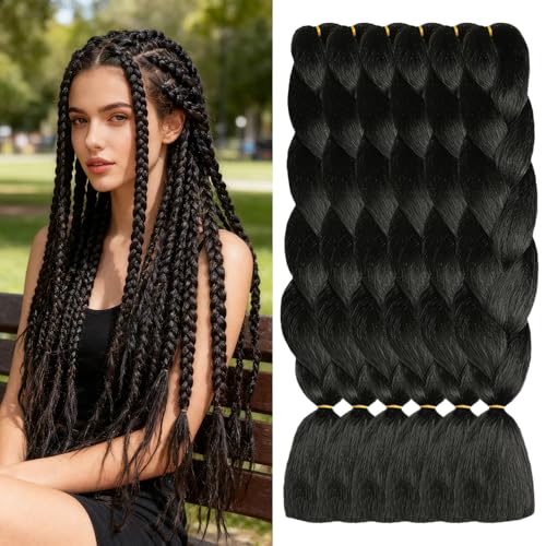ShowJarlly 5 Piezas Negro Extensiones Pelo Africanas Trenzas, 24" Sintetico Pelo Trenzas Africanas Extensiones de Trenzado de Cabello Para Ganchillo Trenzado de Extensiones