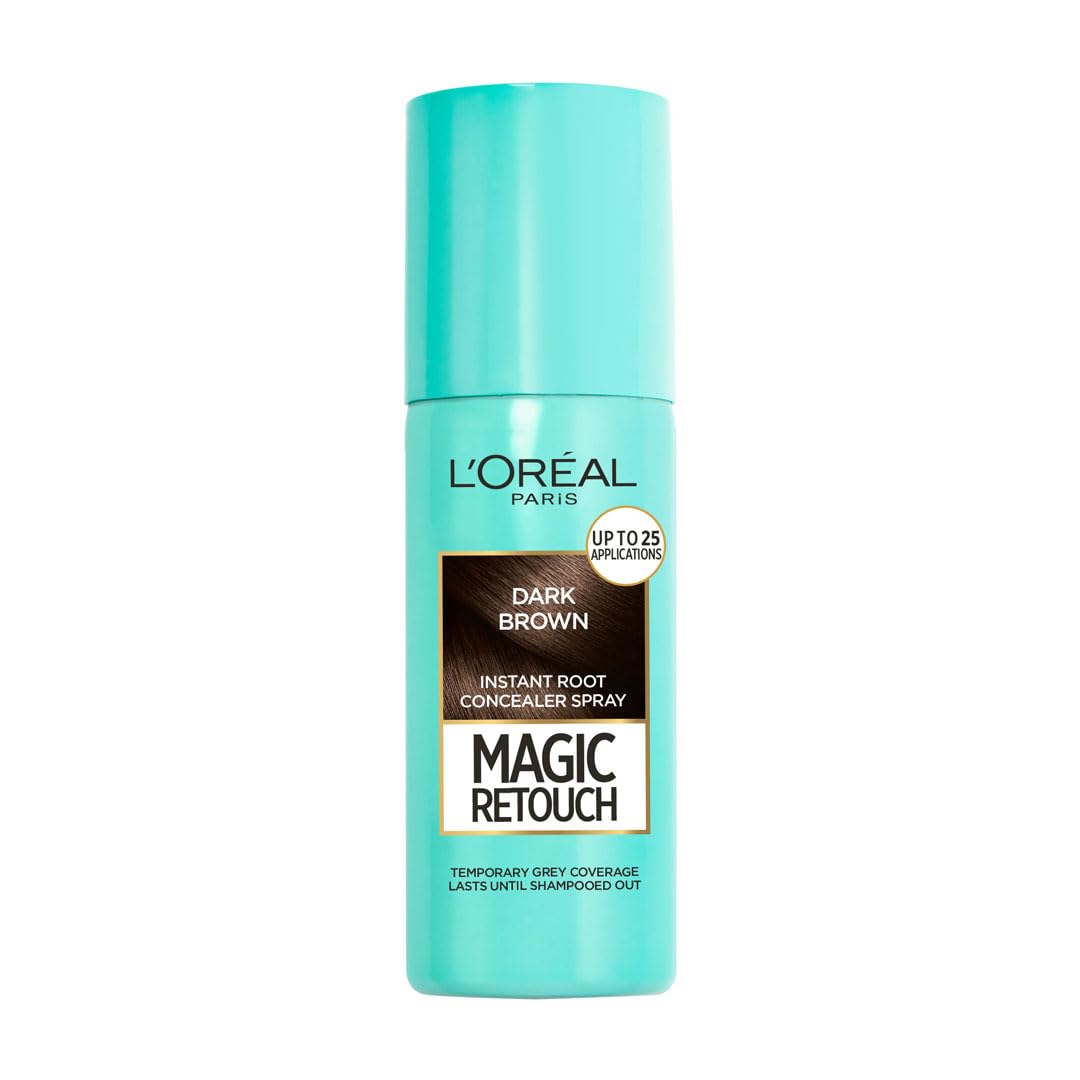L'Oreal Paris Instant Root Concealer Spray, Ideal for Touching Up Grey Root Regrowth, Magic Retouch, 2 Dark Brown, 75ml