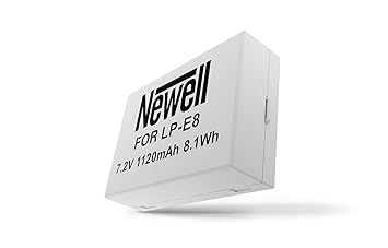 Newell Brand Rechargeable Li-ion Battery Replacement for LP-E8,7.2V 1120 mAh, Grey, Small. Compatible Cameras Canon EOS: 550D, 600D, 650D, Rebel T2i, I1001Rebel T3i, Rebel T4i, Rebel T5i.