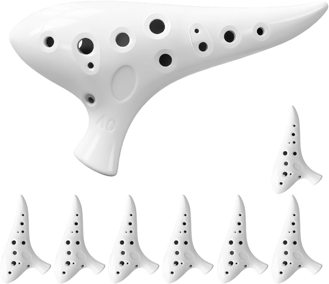 8 Pack Ocarina 12 Hole White Pottery in Alto C for Beginner (White 8 Pack)