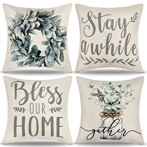 Fundas de cojín de 45x45 pulgadas, juego de 4 fundas de cojín de jardín con estampado de coronas de verano, cojines de sofá, fundas de almohada cuadradas decorativas para sofá, jardín, casa de campo Cover