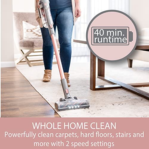 Image of Kenmore DS4090 Brushless Cordless Stick 1L Capacity Lightweight Cleaner 2-Speed Power Suction LED Headlight 2-in-1 Handheld Vacuum for Hardwood Floor, Carpet & Pet Hair, Rose Gold