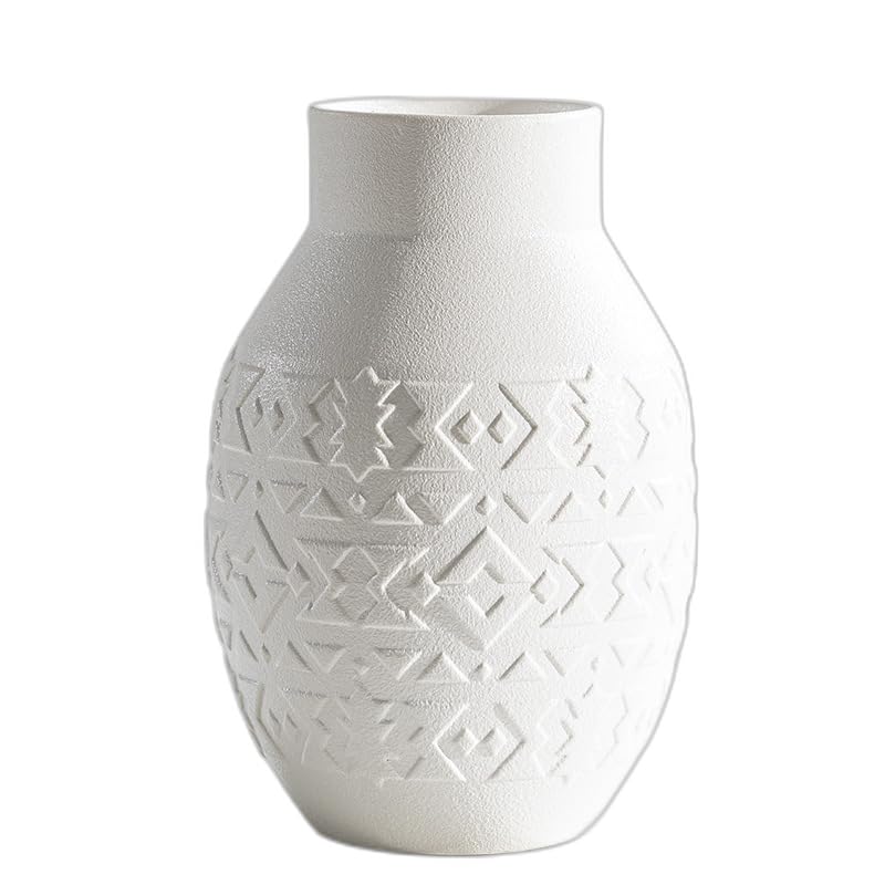 18 * 25 * 10 cm Vaso in Rilievo Semplice Vaso in Ceramica Opaco Bianco/Nero Rustico per Erba di Pampa Neutro Boho Decor Stile Minimalismo Nordico