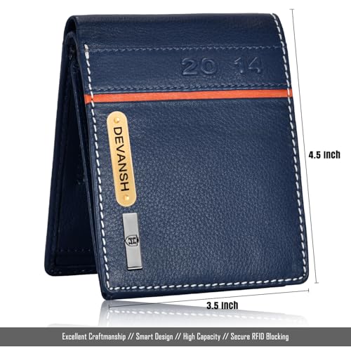 Image of HORNBULL Men's Personalized Wallet I Customized Slim Stylish Leather Purse with Name I Unique Birthday Gift for Men Boy Love Husband (Blue)