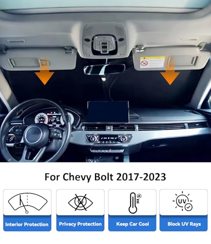 Image of Windshield Sun Shade for 2017-2023 Chevy Bolt Accessories | Car Front Window Sun Visor Protector & Heat Shield | 240T Sunshade Protection Blocks UV Rays Keep Your Car Cooler