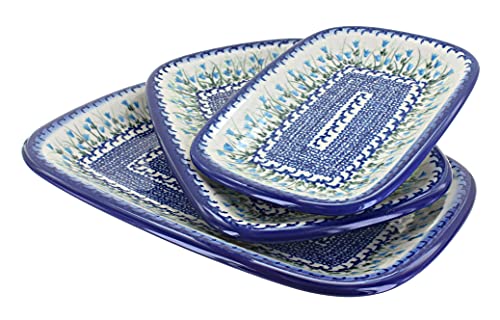 Blue Rose Polish Pottery Misty 3 Piece Rectangular Serving Set