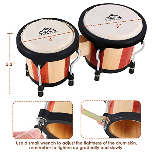 image for EastRock Bongo Drum 4” and 5” Bongos Drum Set for Adults Kids Begi