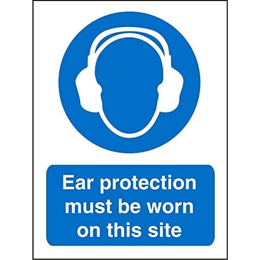 Mandatory Sign Ear Protection Must Be Worn On Site Adhesive Plastic 30 x 20 cm