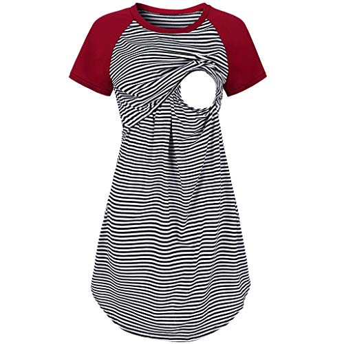 Vestidos de novia cortos ropa de maternidad manga mujeres lactancia maternidad noche ropa corta rayas vestido de maternidad camilla bebé, rojo, XXL