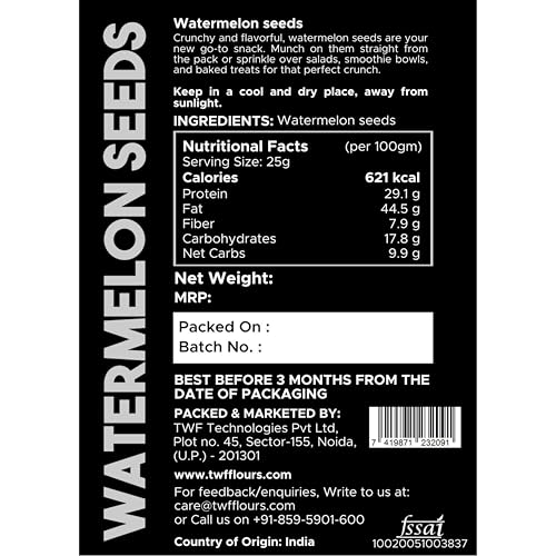 Image of TWF Virgin Watermelon Seeds | 1Kg | AAA Grade Seeds for Eating | Gluten Free | Tarbuj Beej | Magaj Seeds | Non GMO | Rich In Protein & Dietary Fibre | Without Shell | Resealable Pack | Healthy Snack | Unroasted | Unsalted | Highest Natural Potency