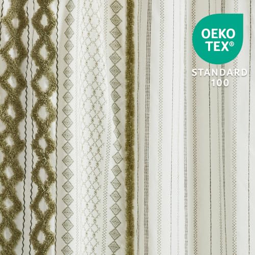Image of INK+IVY Imani Tufted Chenille 100% Cotton Shower Curtain Boho Bath Curtains for Bathroom, Colorful Stripes Modern Farmhouse Shower Curtain, Bathtub Privacy Screen, Machine Washable 72 inch x 84 inch, Sage