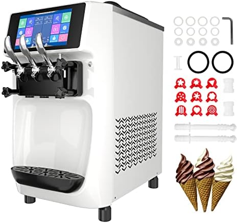 GSEICE Commercial Ice Cream Maker Machine, 10 Inch LCD Touch Screen Dual System Independent Operation, 6.8 to 8.4 Gal/H Soft Serve Ice Cream Machine With Pre-cooling Frequency Conversion
