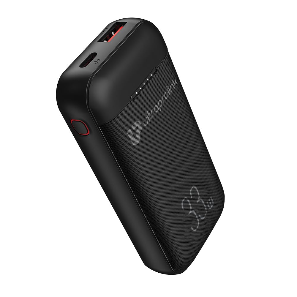 UltraProlink 10000mAh 33W Pocket Compact Power Bank Juice-UP| 33W QC-PD -PPS|Compact Power Bank for MacBook Air,iPhone 15/14,iPad,Galaxy Nothing & Pixel Phones| UM1122|Black