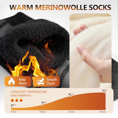 Merino Wool Hiking Crew Socks Thermal Warm Winter Boot Sock For Men & Women, Cushioned Anti-Blister - 3 Pairs2