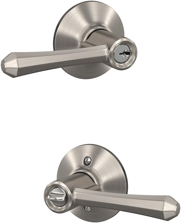 SCHLAGE F51A DMP 619 PLY Dempsey Lever with Plymouth Trim Keyed Entry Lock, Satin Nickel
