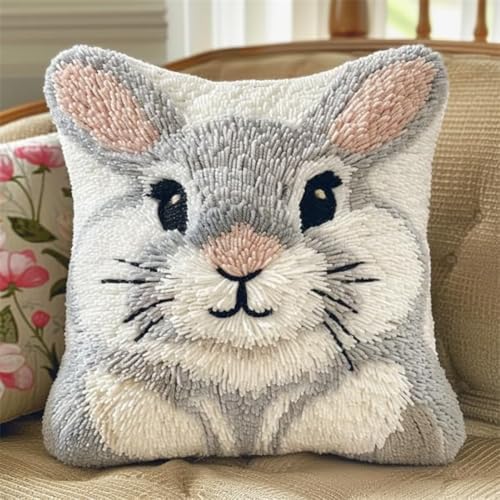 ORLUMY DIY Knüpfkissen Zum Selber Knüpfen Knüpfhaken-Set Mit Cartoon-Maus, Süße Tiere, 3D-Kissen, Materialien, Paketbezug