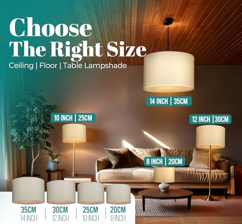 GIGGI Fabric Lamp Shades, 12" Beige Light Shade, Modern Lampshades for Ceiling Lights, Table Lamps and Floor Lamps, Easy Fit Pendant Light Shades Ceiling for Living Room, Bedroom, Kitchen, Hallway - Image 3