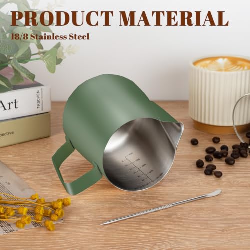 Image of Amrules Milk Frothing Pitcher 20oz Frother Cup Barista Tools, Green