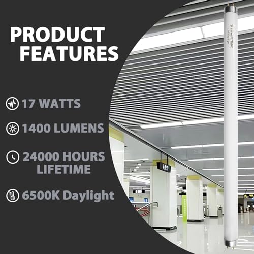 image for Konideke 24 Inch F17T8/865 Fluorescent Bulb Daylight 6500K, 17 Watt T8