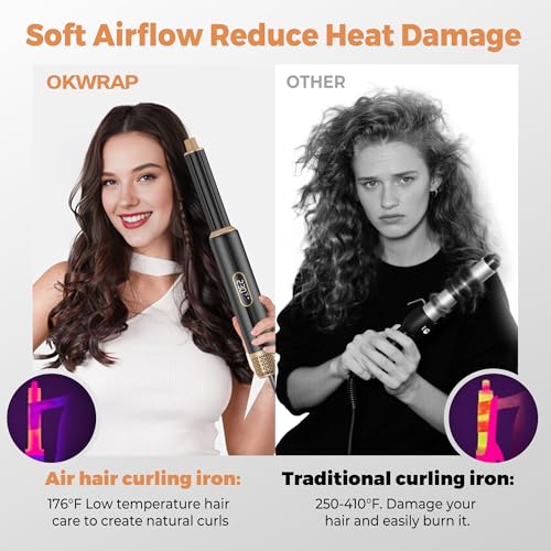 Image of 5 in ONE Hair Dryer Brush, Blow Dryer Curling Wand Hair Styling Tools Set, Ionic Hot Air Brush Round Brush Blow Dryer, Left&Right Styler 100-120V