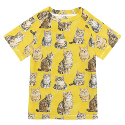 Bathing Suit Kids Short Sleeve Rash Guard Swimsuit 4T Aesthetic Manx Cats Yellow