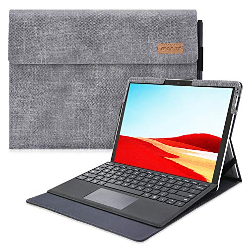 MOSISO Case Compatible with Microsoft 2019 Surface Pro X 13 inch, Ultra Slim PU Leather Portfolio Multi Angle Sleeve Magnetic Protective Tablet Cover with Pencil Holder & Back Pocket, Gray