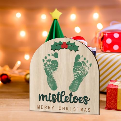 Image of Baby Christmas Milestone Cards Decoration, Wooden Baby First Christmas Winter Baby Announcement My First Holiday Milestone Sign Decor, Xmas Baby Shower Decorations for Newborn Photography Props