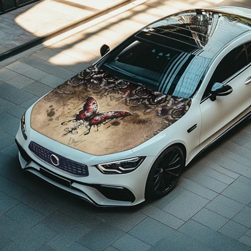 Image of Car Hood Cover Protector Car Hood Wraps Auto Banner Stretchable Butterfly Auto Decorative Accessories for Compact Sedans SUV Trucks (59x39 Inch)