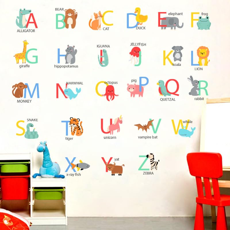 Maaghi Cartoon Animals - Dinosaur - Fruit with ABCD English Alphabets Kids Education Nursery Pre School Wall Sticker (Multicolor,Size - 90 Cm X 29 Cm) (ABC-Animal) 1